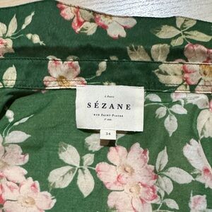 Sézane Green Floral Skirt